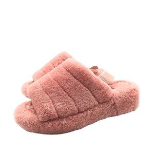 UGG Fluff Yeah Slide Slippers Womens 9 Pink Shearling Fur Comfy Strap Sandals